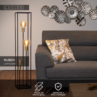 Lucide RUBEN - Lampadaire - 3xE27 - Noir